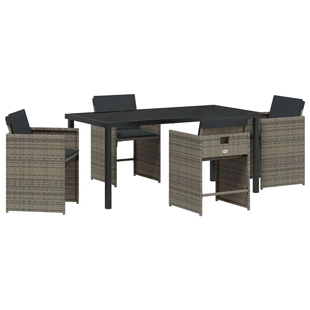 Garden Dining Set 5 Pieces Grey Poly Rattan Outdoor Furniture Table Chairs