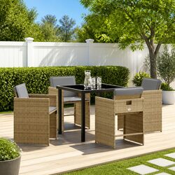 Garden Dining Set 5 Pieces Outdoor Furniture Beige Poly Rattan Patio Dining