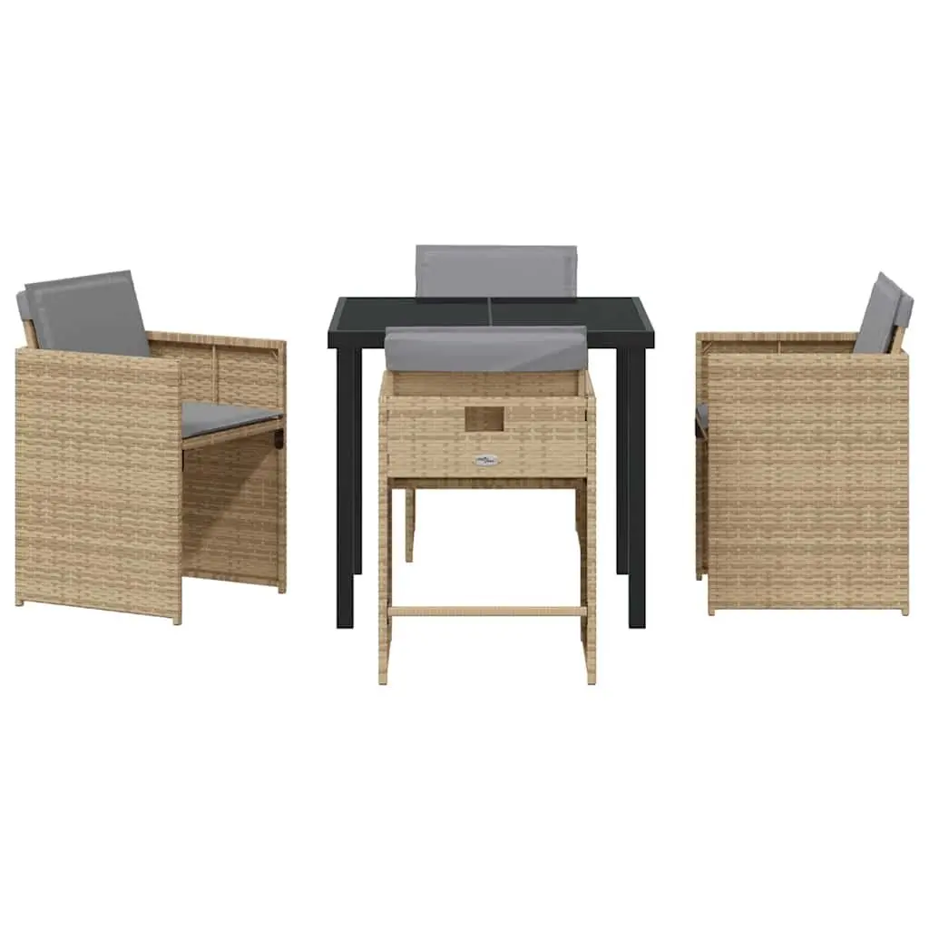 Garden Dining Set 5 Pieces Outdoor Furniture Beige Poly Rattan