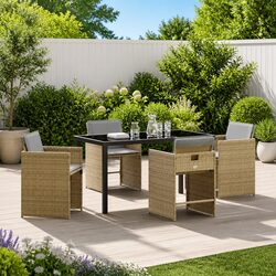 Garden Dining Set 5 Piece Outdoor Furniture Poly Rattan Beige Patio Table Chairs
