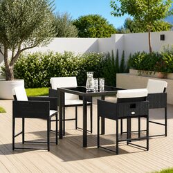 Garden Dining Set 5 Pieces Black Poly Rattan Outdoor Furniture Patio Table