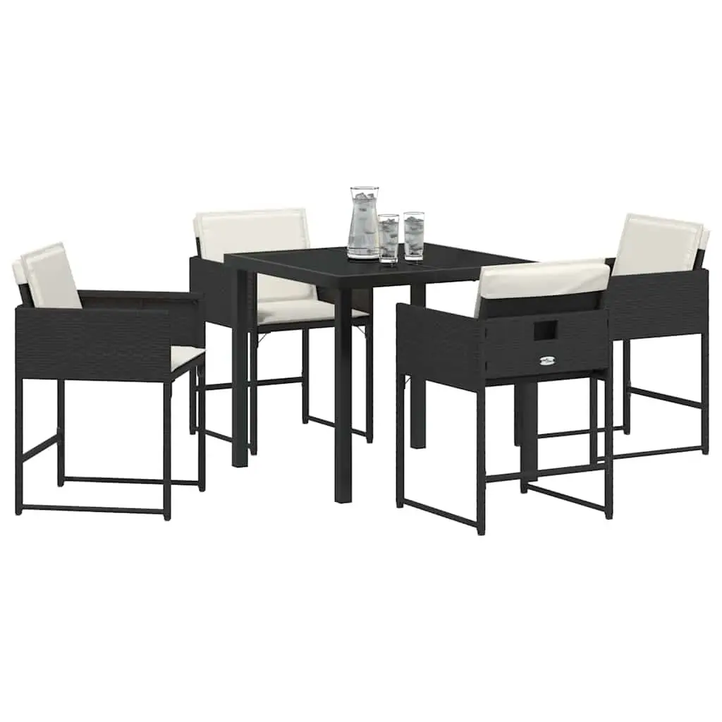 Garden Dining Set 5 Pieces Modern Black Poly Rattan Outdoor Furniture Patio Table