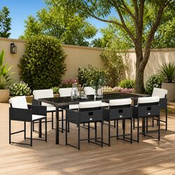 Garden Dining Set 9 Pieces Black Outdoor Furniture Patio Table Chairs
