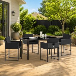 Garden Dining Set 5 Pieces Black Outdoor Furniture Patio Table Chairs