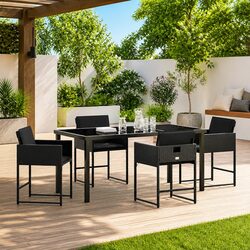 Garden Dining Set 5 Pieces Black Poly Rattan Outdoor Furniture Patio Table