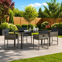 Garden Dining Set 5 Piece Outdoor Furniture Grey Poly Rattan Steel Frame Patio