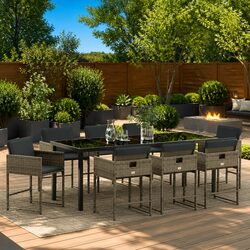 Garden Dining Set 9 Piece Outdoor Furniture Grey Poly Rattan Steel Frame Patio