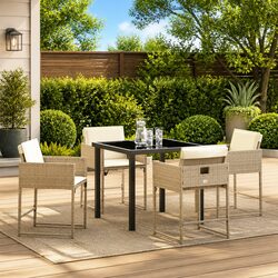 Garden Dining Set 5 Pcs Outdoor Furniture Patio Table Chairs Beige Poly Rattan