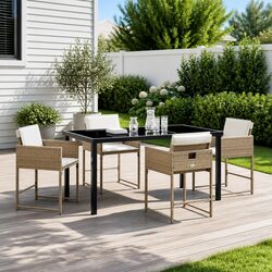Garden Dining Set 5 Pieces Outdoor Furniture Patio Table Chairs Beige