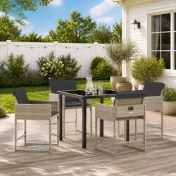 Outdoor Dining Set 5 Pieces Light Grey Garden Furniture Poly Rattan Patio Table