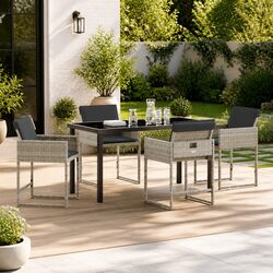 Garden Dining Set 5 Pieces Light Grey Outdoor Furniture Patio Table Chairs