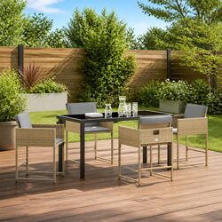 Garden Dining Set 5 Pieces Outdoor Patio Furniture Beige Poly Rattan Glass Table