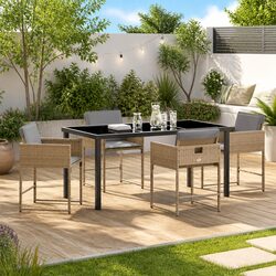 Garden Dining Set 5 Pieces Outdoor Furniture Poly Rattan Beige Patio Table