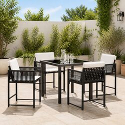 Garden Dining Set 5 Piece Outdoor Furniture Black Poly Rattan Steel Patio Table