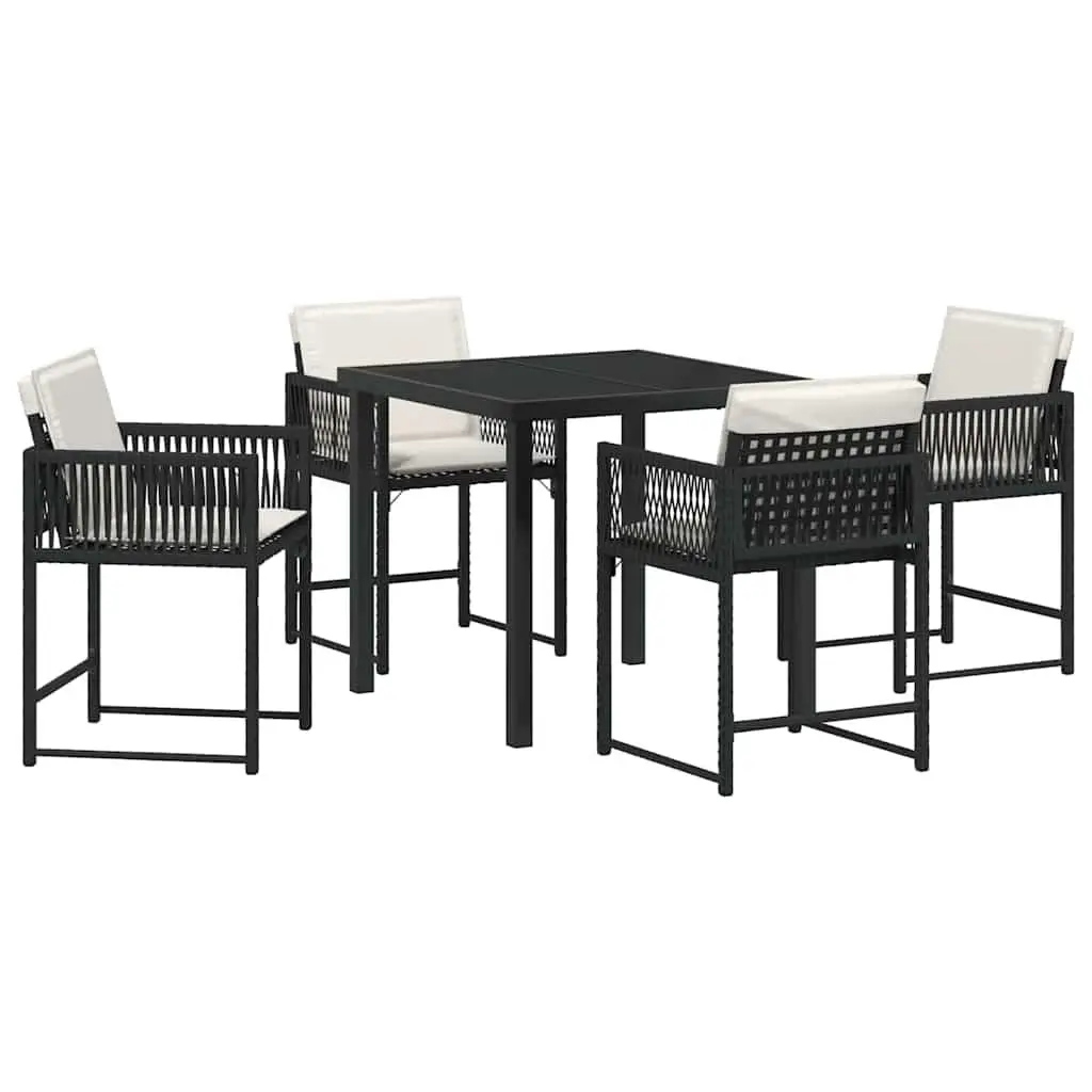 Garden Dining Set 5 Piece Outdoor Furniture Black Poly Rattan Steel Table