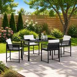 Garden Dining Set 5 Piece Outdoor Furniture Black Poly Rattan Patio Table Chairs