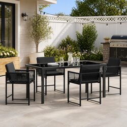 Outdoor Garden Dining Set 5 Piece Black Poly Rattan Patio Furniture Table Chairs