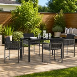 Garden Dining Set 5 Piece Grey Poly Rattan Outdoor Furniture Patio Table Chairs