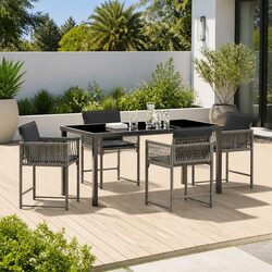 Garden Dining Set 5 Piece Outdoor Furniture Grey Poly Rattan Table Chairs Patio