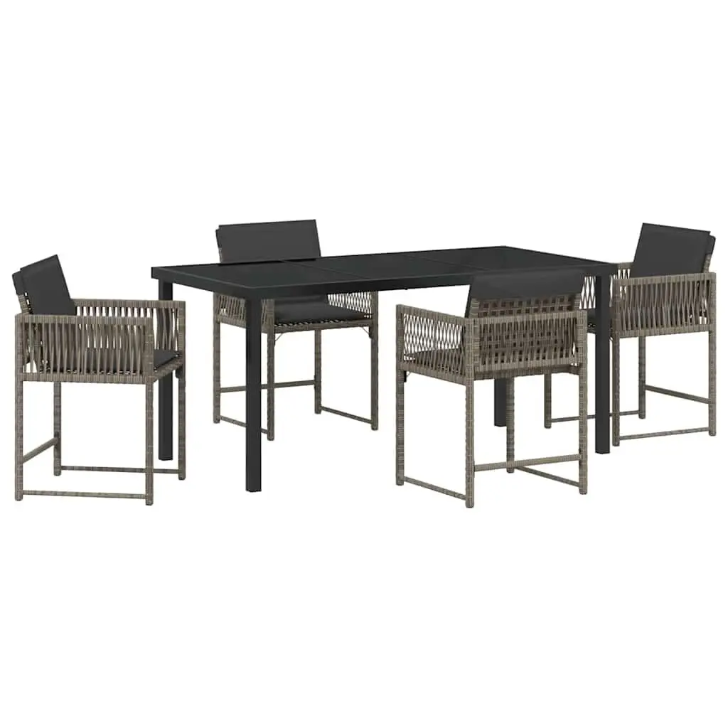 Garden Dining Set 5 Piece Modern Minimalist Outdoor Furniture Grey Poly Rattan Table Chairs