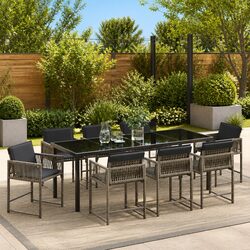 Garden Dining Set 9 Pieces Grey Outdoor Furniture Patio Table Chairs Steel Frame