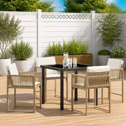 Garden Dining Set 5 Pieces Outdoor Furniture Patio Table Chairs Beige