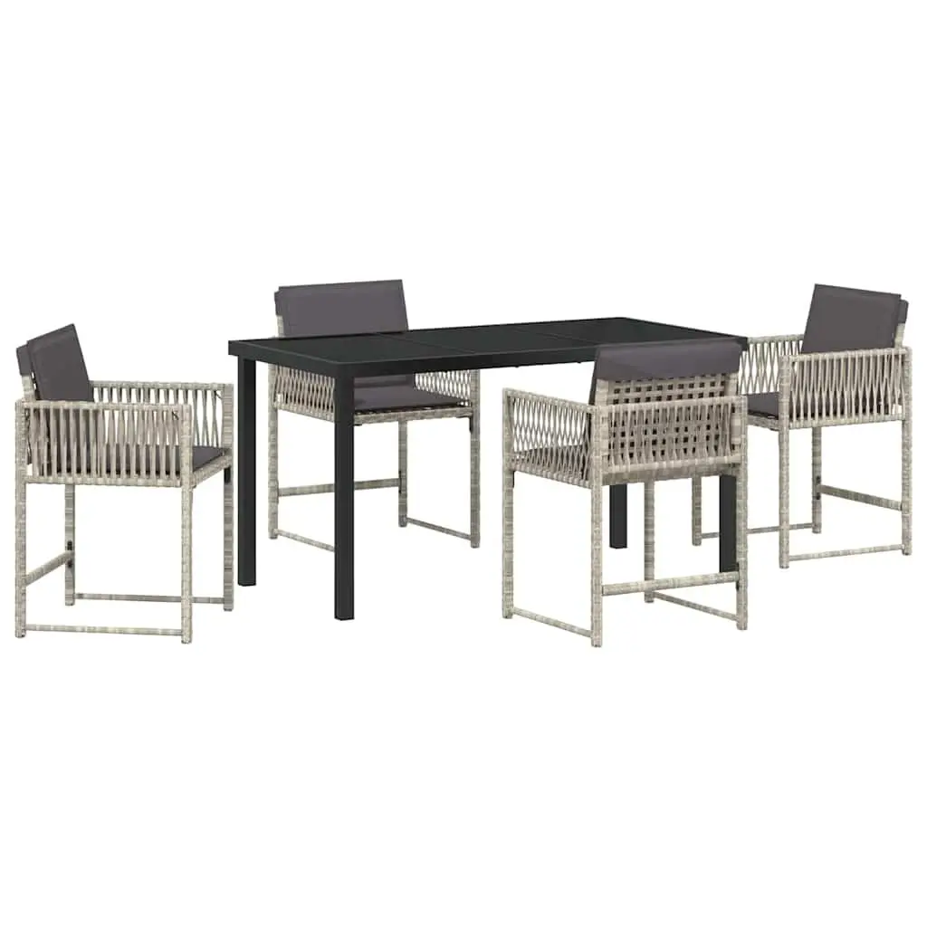 Garden Dining Set 5 Piece Outdoor Furniture Light Grey Poly Rattan Steel Frame