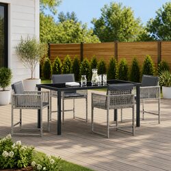 Garden Dining Set 5 Pieces Light Grey Outdoor Patio Furniture Poly Rattan