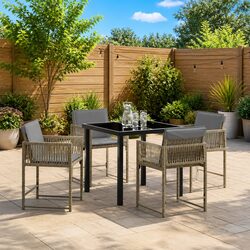 Garden Dining Set 5 Pieces Outdoor Furniture Patio Table Chairs Beige