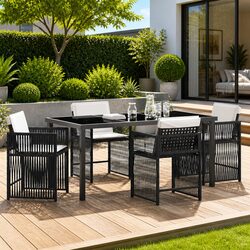 Garden Dining Set 5 Piece Outdoor Furniture Black Poly Rattan Patio Table Chairs