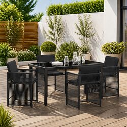 Garden Dining Set 5 Piece Black Outdoor Furniture Poly Rattan Table Chairs