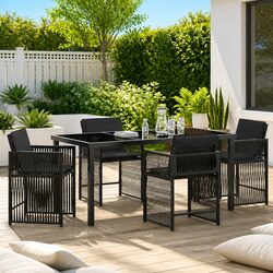 Garden Dining Set 5 Pieces Black Outdoor Furniture Poly Rattan Table Chairs