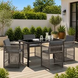 Garden Dining Set 5 Pieces Grey Poly Rattan Outdoor Furniture Table Chairs