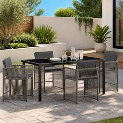 Outdoor Dining Set 5 Piece Garden Furniture Grey Poly Rattan Table Chairs