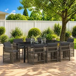 Garden Dining Set 9 Pieces Grey Outdoor Furniture Patio Seating Table Chairs