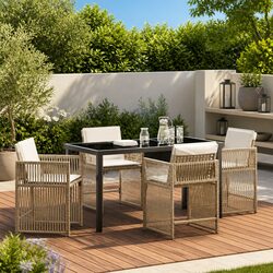 5 Piece Garden Dining Set Outdoor Furniture Beige Poly Rattan Table Chairs