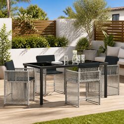 Garden Dining Set 5 Piece Outdoor Furniture Light Grey Poly Rattan Chairs Table