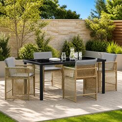 Garden Dining Set 5 Piece Outdoor Furniture Beige Poly Rattan Table Chairs