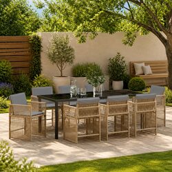 Garden Dining Set 9 Piece Outdoor Furniture Beige Poly Rattan Table Chairs