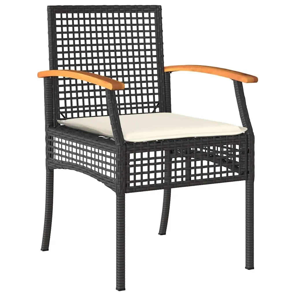 Garden Dining Set 7 Piece Outdoor Table and Chairs Solid Acacia Wood Black Rattan
