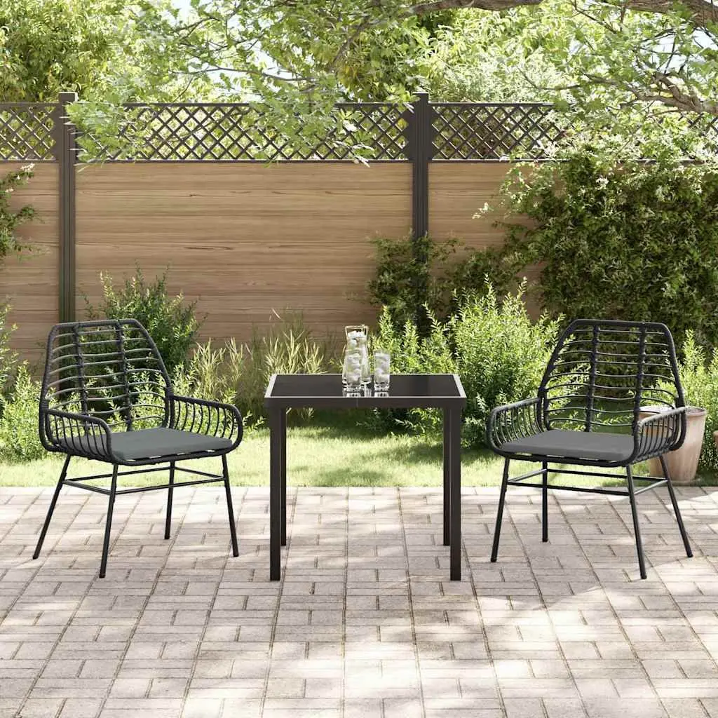 Outdoor Garden Dining Set 3 Piece Poly Rattan Black Patio Furniture Glass Table