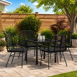 Outdoor Garden Dining Set 5 Pieces Black Poly Rattan Patio Furniture Table