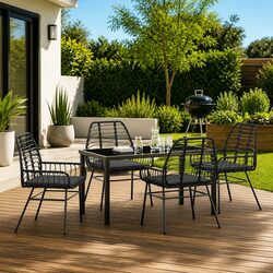 Garden Dining Set 5 Piece Outdoor Patio Furniture Black Poly Rattan Table Chairs