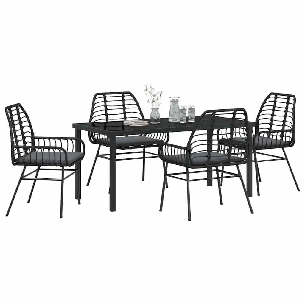 Garden Dining Set 5 Piece Outdoor Patio Black Poly Rattan Table Chairs