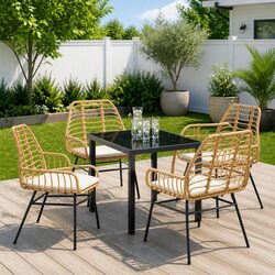 Garden Dining Set 5 Pieces Brown Outdoor Patio Furniture Poly Rattan Seating
