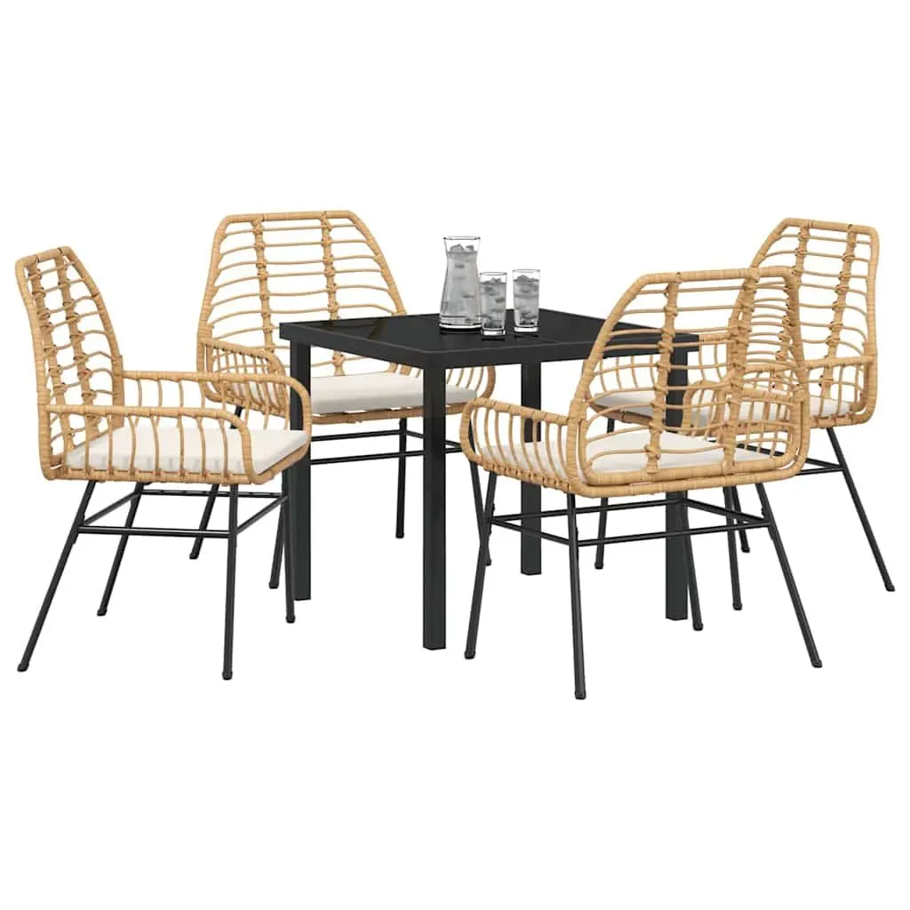 Garden Dining Set 5 Pieces Poly Rattan Brown Outdoor Patio Furniture