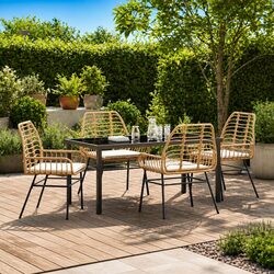 Garden Dining Set 5 Pieces Outdoor Patio Furniture Brown Poly Rattan Table