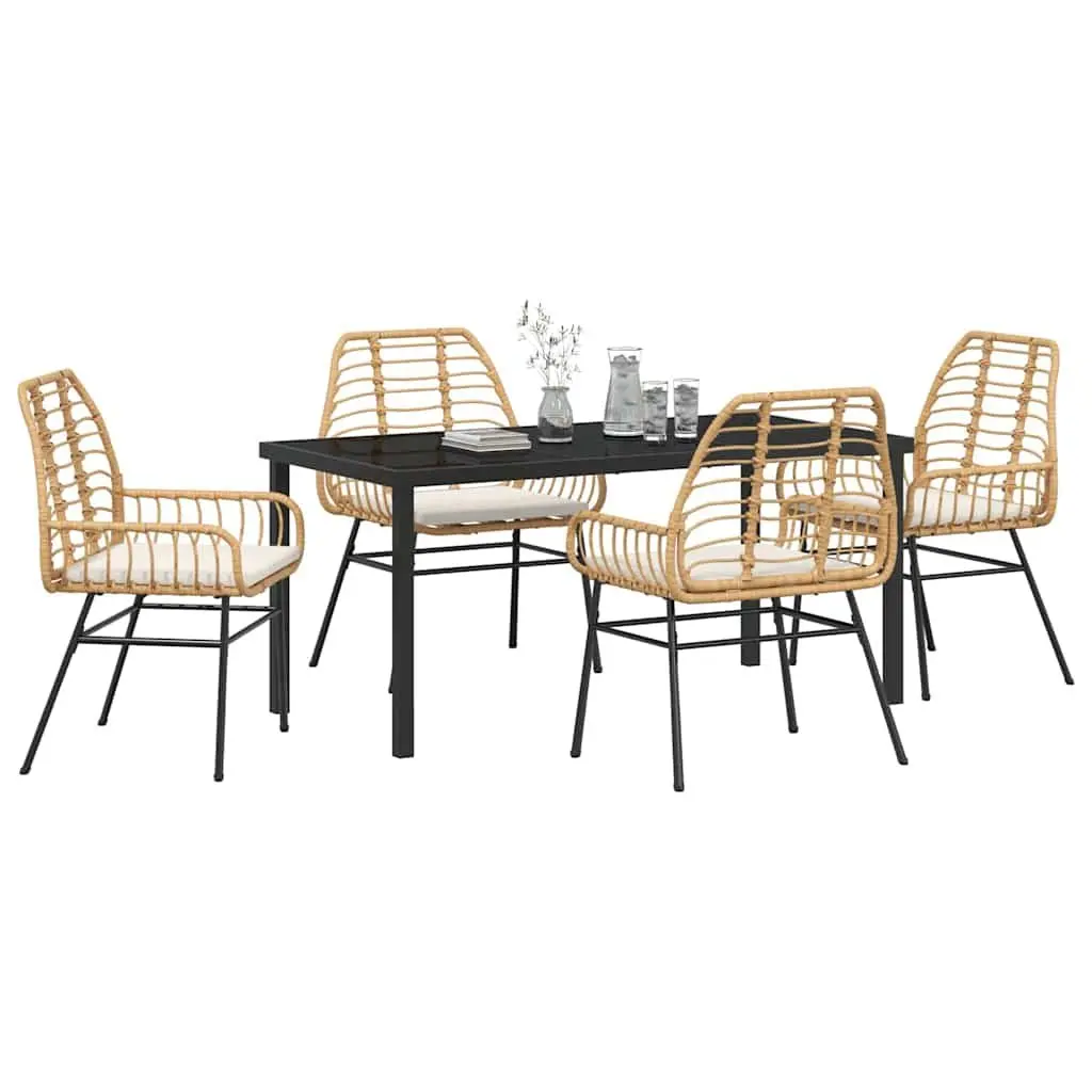 Outdoor Dining Set 5 Pieces Poly Rattan Brown Patio Furniture