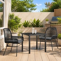Outdoor Dining Set 3 Pieces Black Poly Rattan Garden Furniture Chairs Table