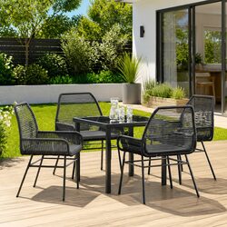 Outdoor Garden Dining Set 5 Pieces Black Poly Rattan Patio Furniture with